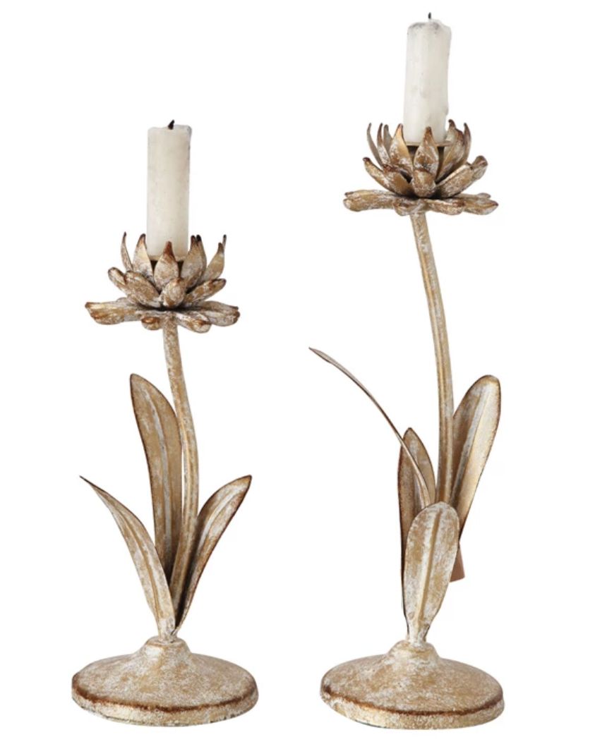 Metal Flower Taper Holders, Set of 2