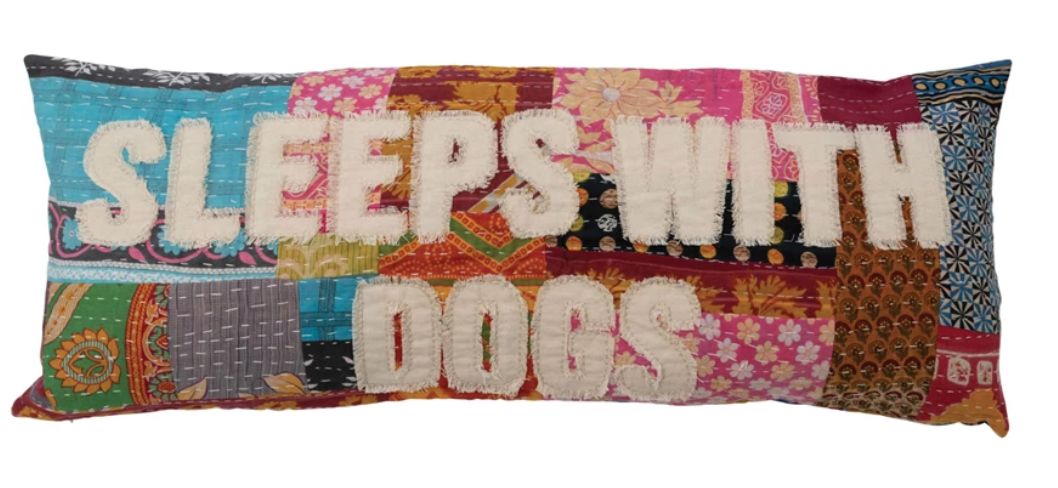 Sleeps with Dogs Patchwork Lumbar Pillow 36&quot; x 14&quot;