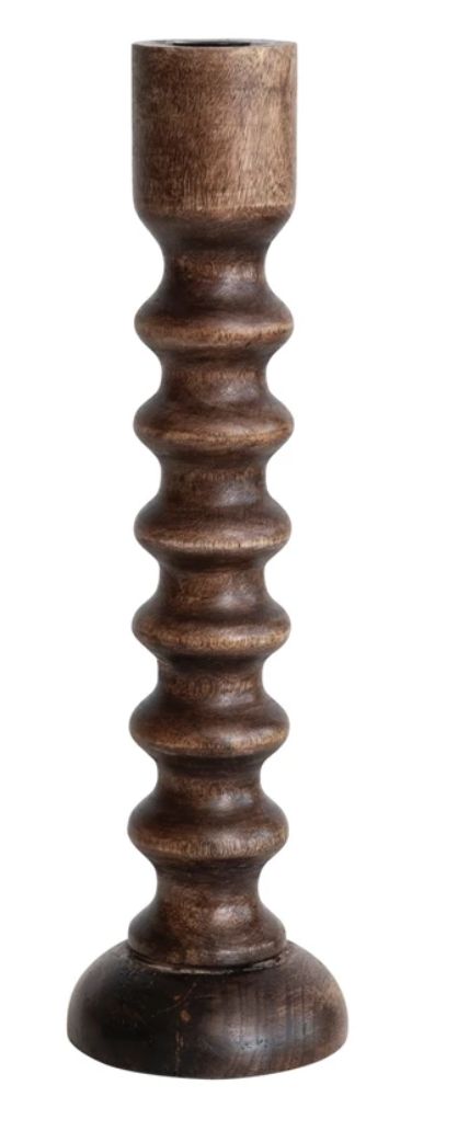 Walnut Hand-Carved Mango Wood Taper Holder