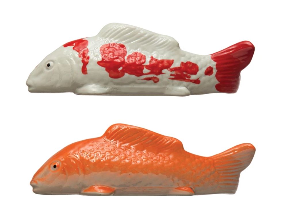 Stoneware Floating Fish, Orange Color &amp; White