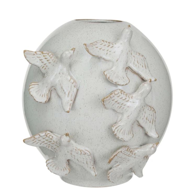 Handmade Stoneware Vase w/ Birds