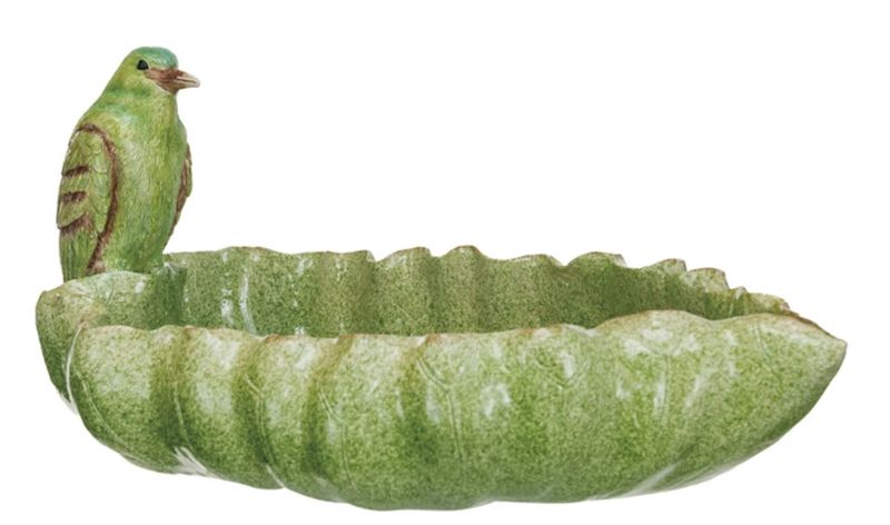 Decorative Resin Leaf Shaped Bowl w/ Bird