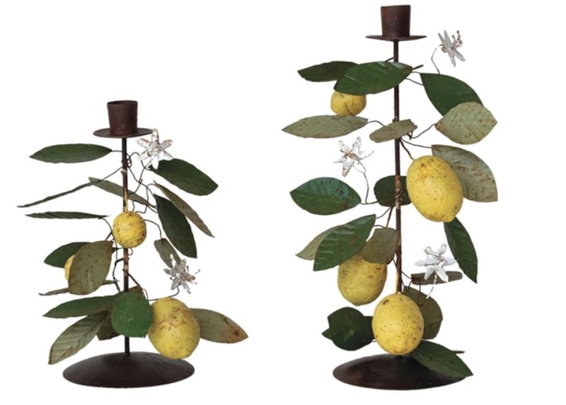 Hand-Painted Metal Vintage Reproduction Toleware Taper Holder Set of 2