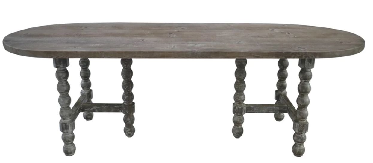 Whitewashed Oval Reclaimed Wood Dining Table 96 3/4&quot;L
