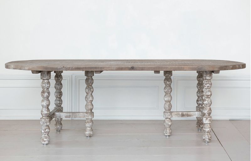 Whitewashed Oval Reclaimed Wood Dining Table 96 3/4"L