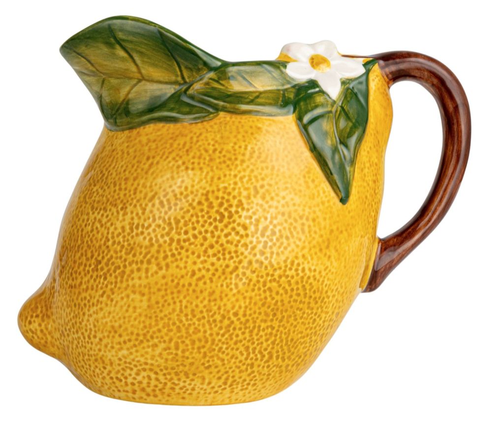40 oz. Hand-Painted Stoneware Lemon Shaped Pitcher w/ Flower