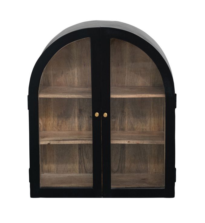 Arched Cabinet with Metal Brass Finish Knobs