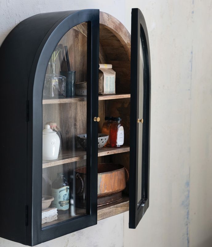 Arched Cabinet with Metal Brass Finish Knobs