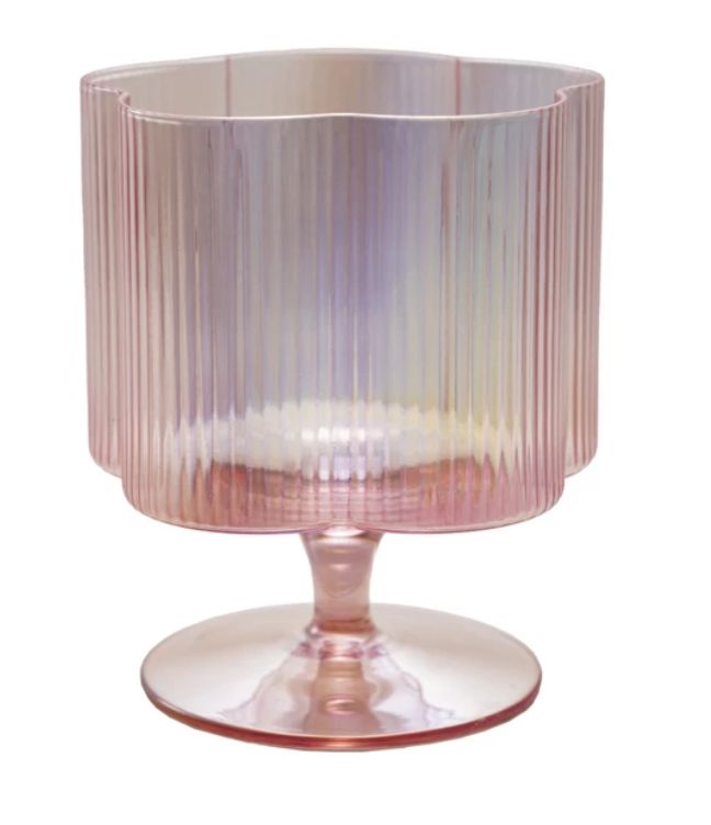 12 oz. Hand-Blown Pleated Flower Shaped Stemmed Wine Glass