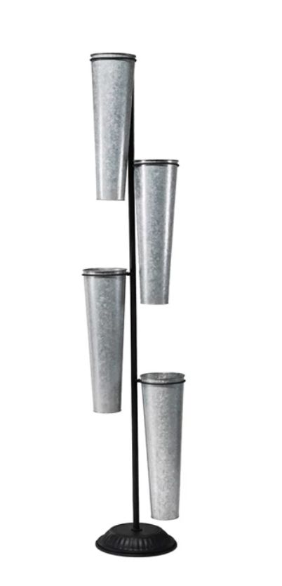 Metal Stand w/ (4) 6-1/4&quot; Round x 20&quot;H Removable Galvanized Metal Buckets