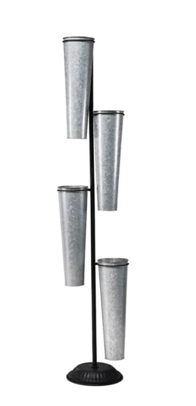 Metal Stand w/ (4) 6-1/4&quot; Round x 20&quot;H Removable Galvanized Metal Buckets