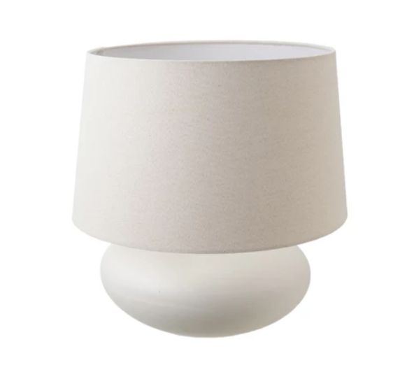 Stoneware Table Lamp with Linen Shade, Matte White