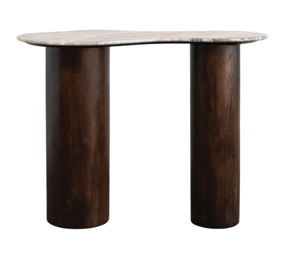 Marble &amp; Mango Wood Kidney Shaped Bar Height Table