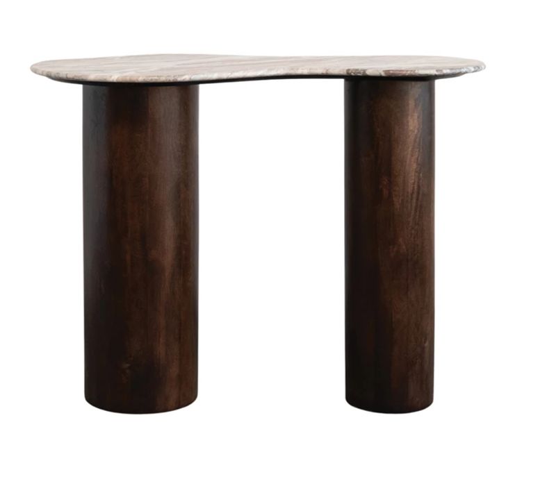 Marble &amp; Mango Wood Kidney Shaped Bar Height Table