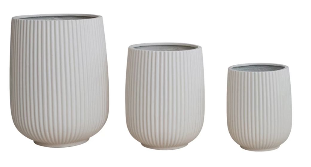 Lightweight Eco Stone Fluted Indoor/Outdoor Planters, Set of 3