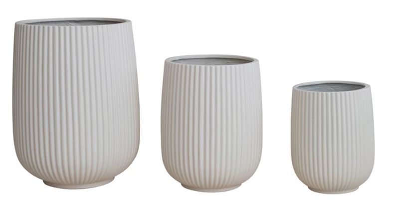 Lightweight Eco Stone Fluted Indoor/Outdoor Planters, Set of 3