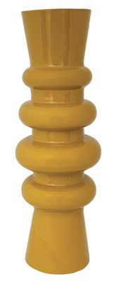 Enameled Metal Vase, Mustard Color Enameled Metal Vase, Mustard Color