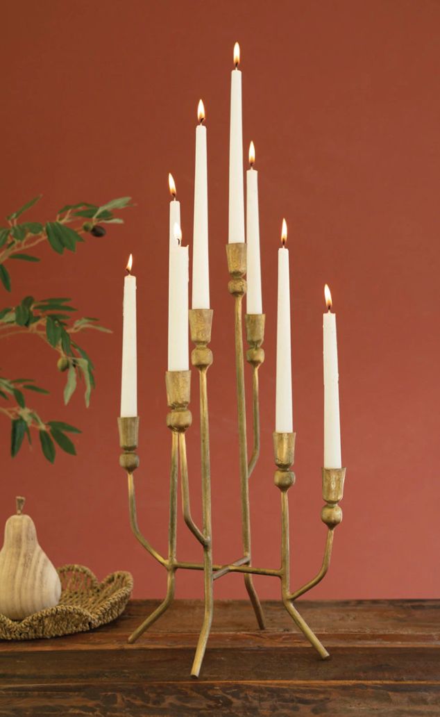 Antique Brass Eight Taper Candelabra