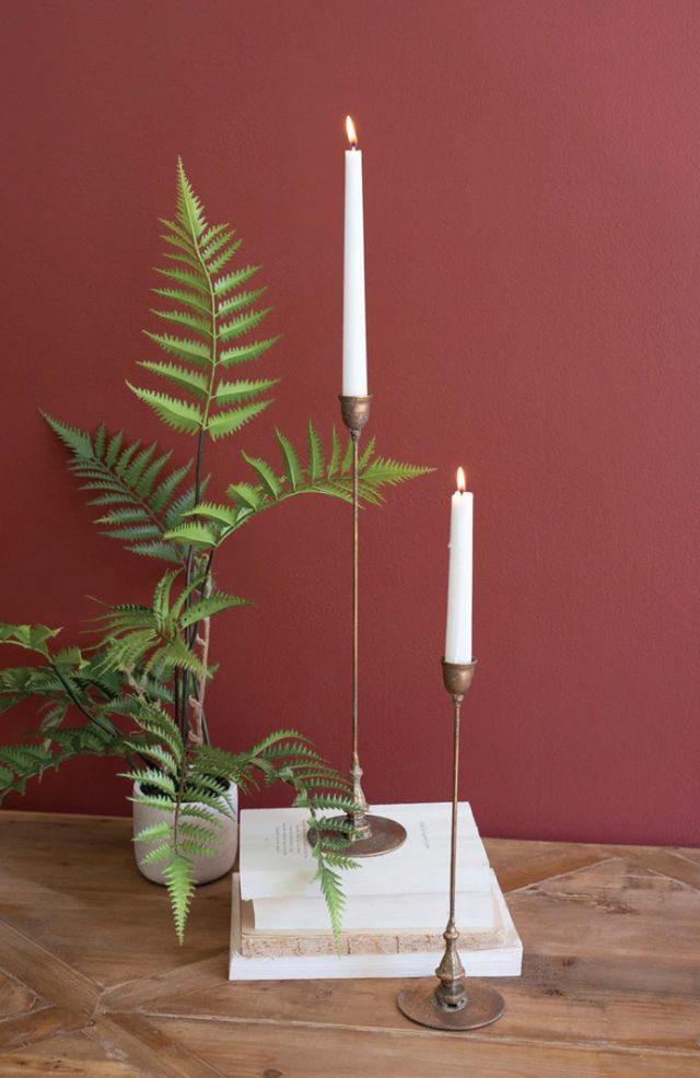 Tall Antique Brass Taper Candle Holders Set of 2