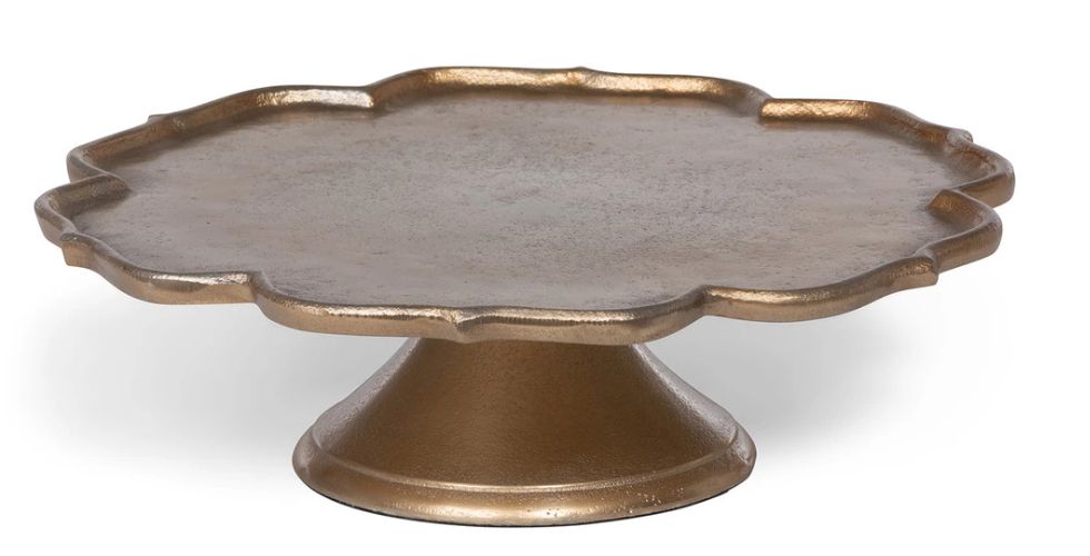 Scalloped Edge Cast Aluminum Cake Plate 15in