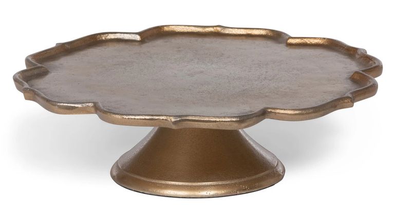 Scalloped Edge Cast Aluminum Cake Plate 15in