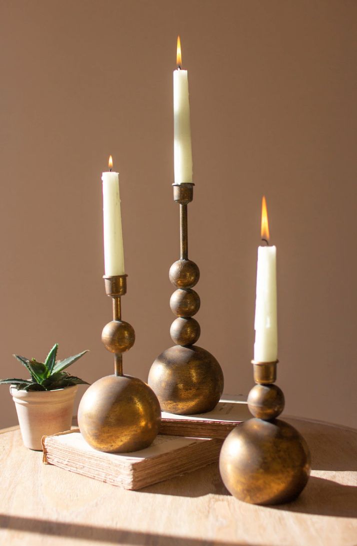 Antique Brass Taper Candle Holders Set of 3