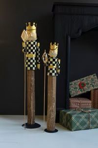 S/2 Painted Metal and Wood Checkerboard Nutcrackers