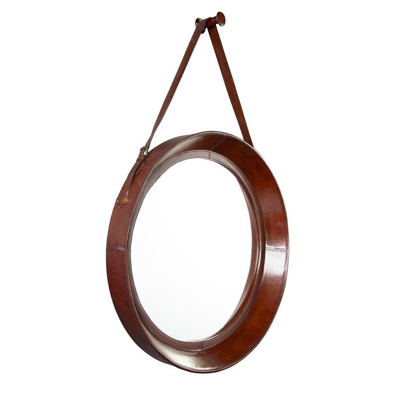 Mia Round Leather Hanging Mirror