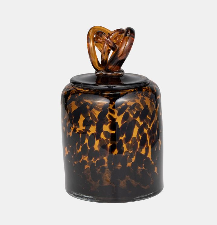 Glass Jar W/ Knot Lid Tortoise 8"
