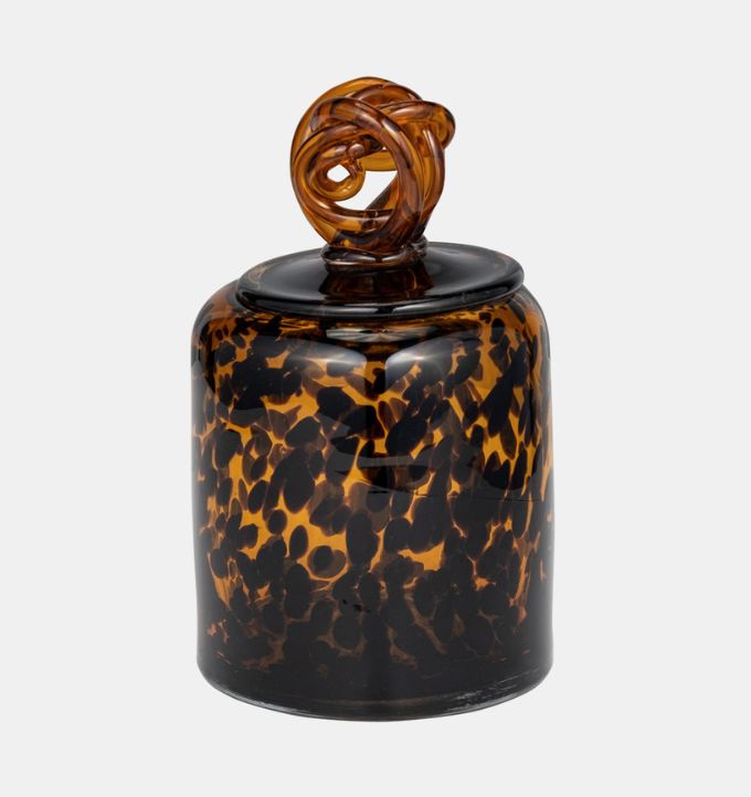 Glass Jar W/ Knot Lid Tortoise 8&quot;