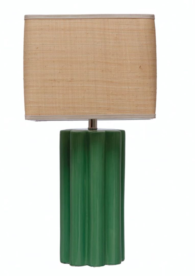 Fluted Table Lamp with Raffia Shade