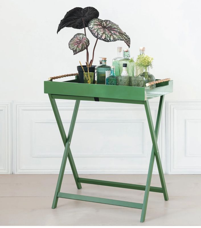 Green Folding Removable Tray Table w/ Bamboo Handles