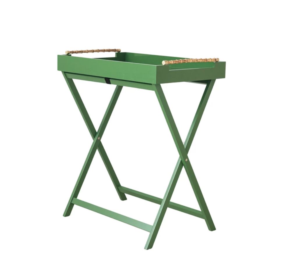 Green Folding Removable Tray Table w/ Bamboo Handles
