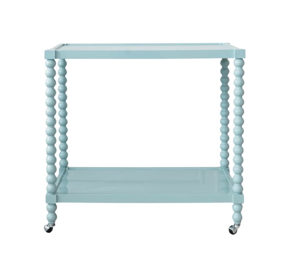 Blue Lacquered 2-Tier Bar Cart