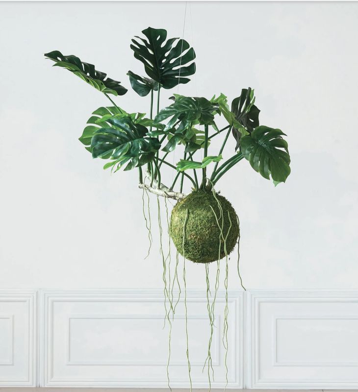 Hanging Faux Monstera Kokedama