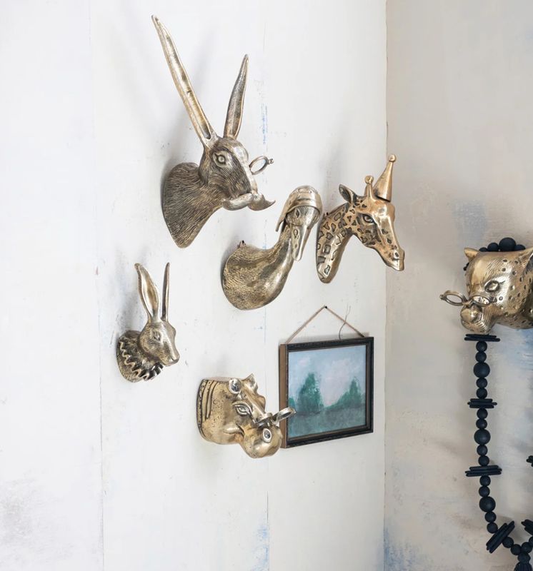 Brass Aluminum Giraffe Head with Party Hat
