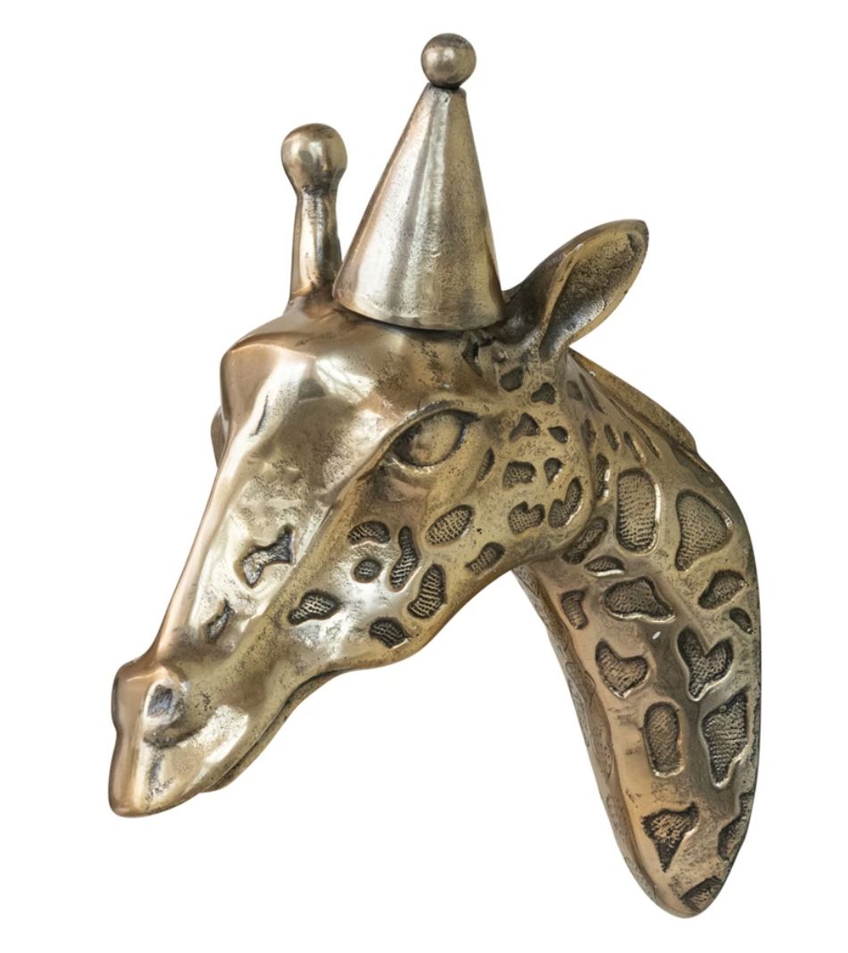 Brass Aluminum Giraffe Head with Party Hat