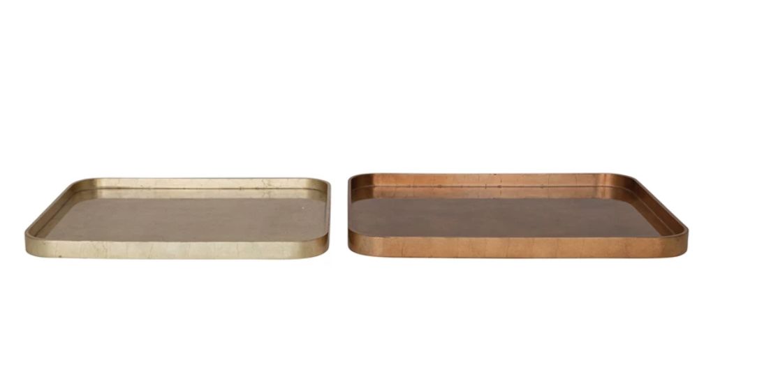 Lacquered Trays w/ Foil, Copper &amp; Gold Finish Set of 2