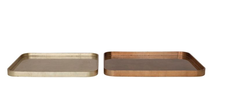 Lacquered Trays w/ Foil, Copper &amp; Gold Finish Set of 2