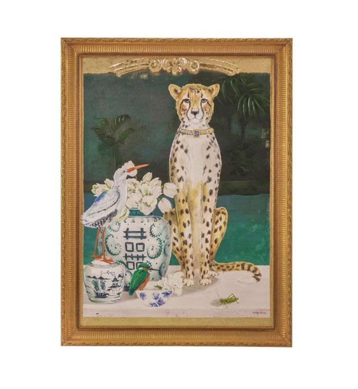 Antique Gold Finish Frame Canvas  w/ Cheetah  24&quot;W x 32&quot;H