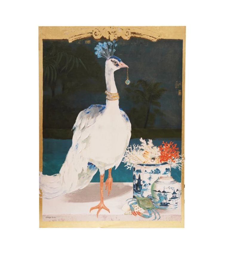 Antique Gold Finish Framed Canvas w/ Bird &amp; &amp; Gold Foil 44&quot;W x 60&quot;H