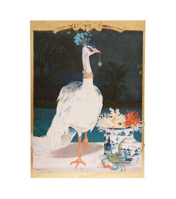 Antique Gold Finish Framed Canvas w/ Bird &amp; &amp; Gold Foil 44&quot;W x 60&quot;H