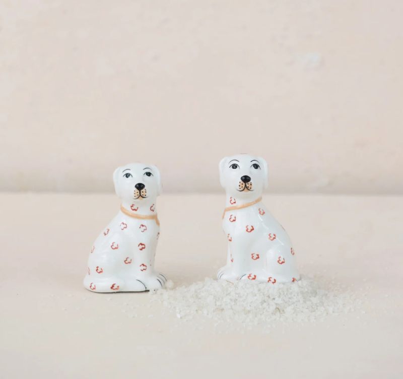 Ceramic Dog Shaped Salt & Pepper Shakers Set of 2