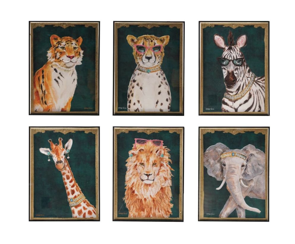 Hand-Painted Animal w/ Accessories in Smoke Color Acrylic Box Frame 12&quot;W x 16&quot;H