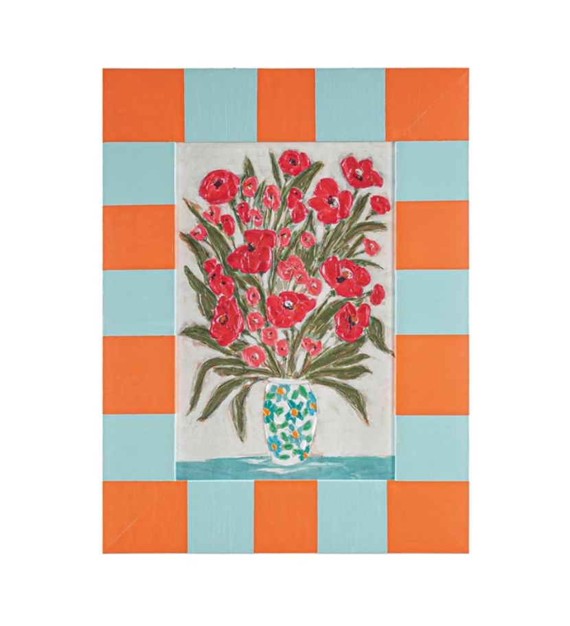 Canvas  w/ Flowers in Vase &amp; Art Deco Painted Frame