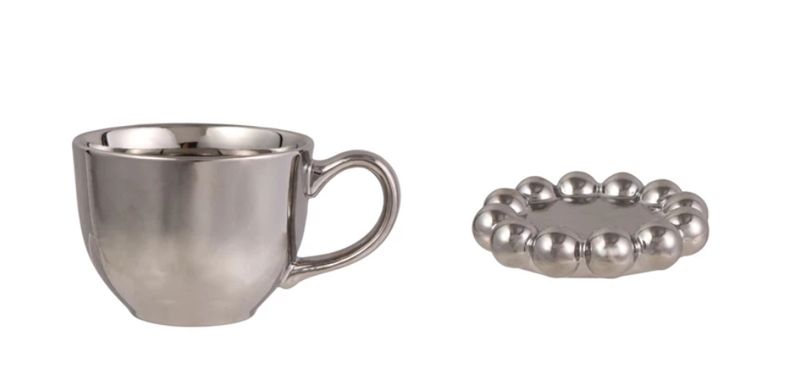 12 oz. Chrome Finish Mug Round Ball Edge Saucer Set of 2