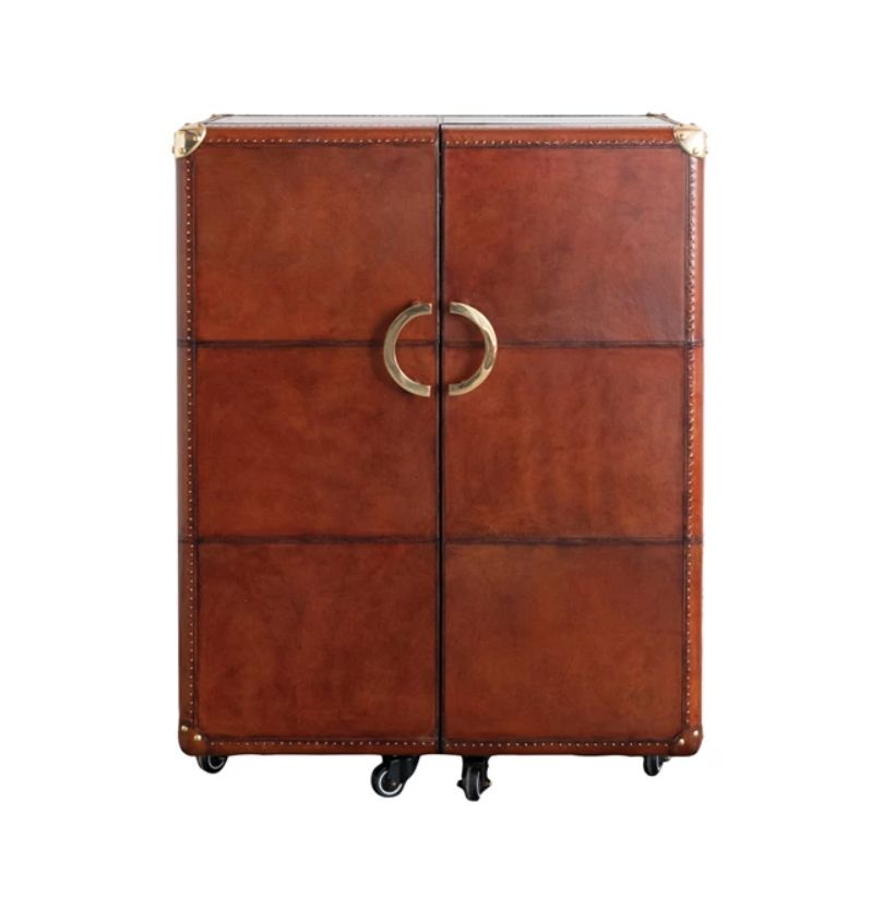 Leather Bar Cabinet Brass Hardware