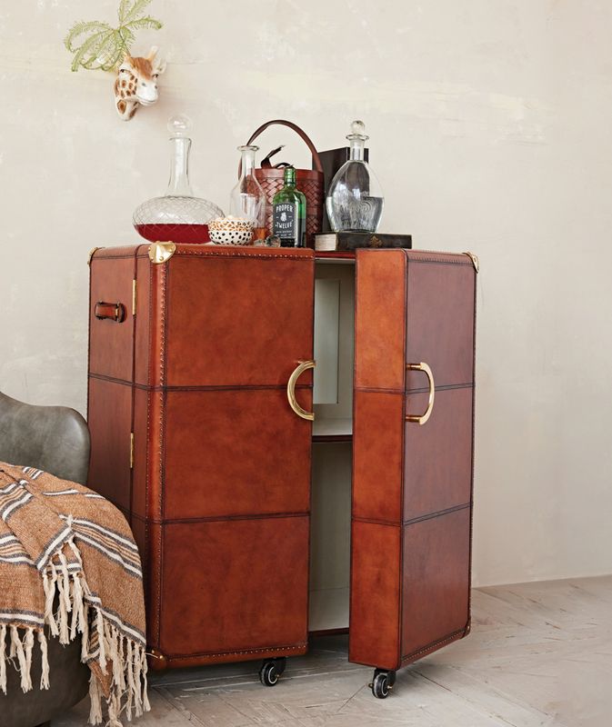 Leather Bar Cabinet Brass Hardware