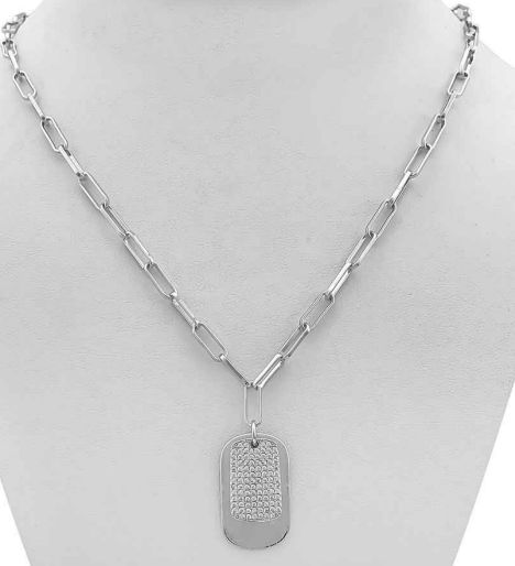 18" Dog Tag W/ Chain Double Layer Silver
