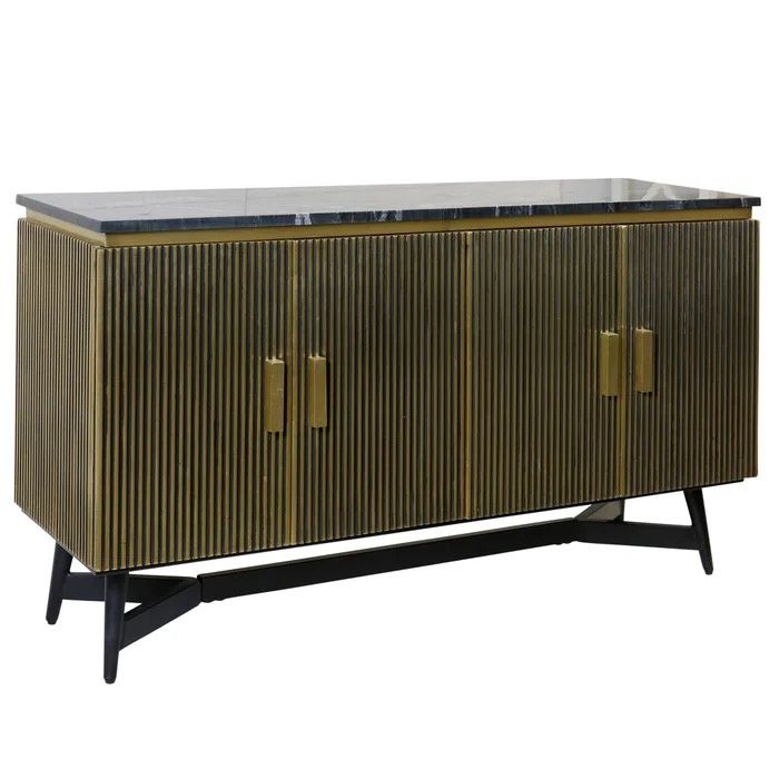 Black &amp; Gold Marble Top Sideboard 59&quot;X18&quot;X34&quot;